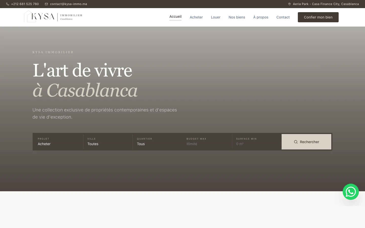 Site Kysa Immobilier — réalisé par Billiontech